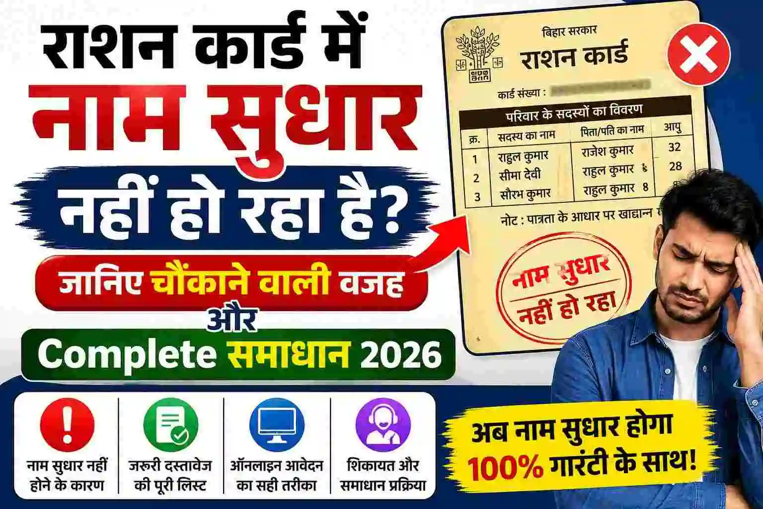 rashan card me naam sudhar nahi hone par kya karen 2026